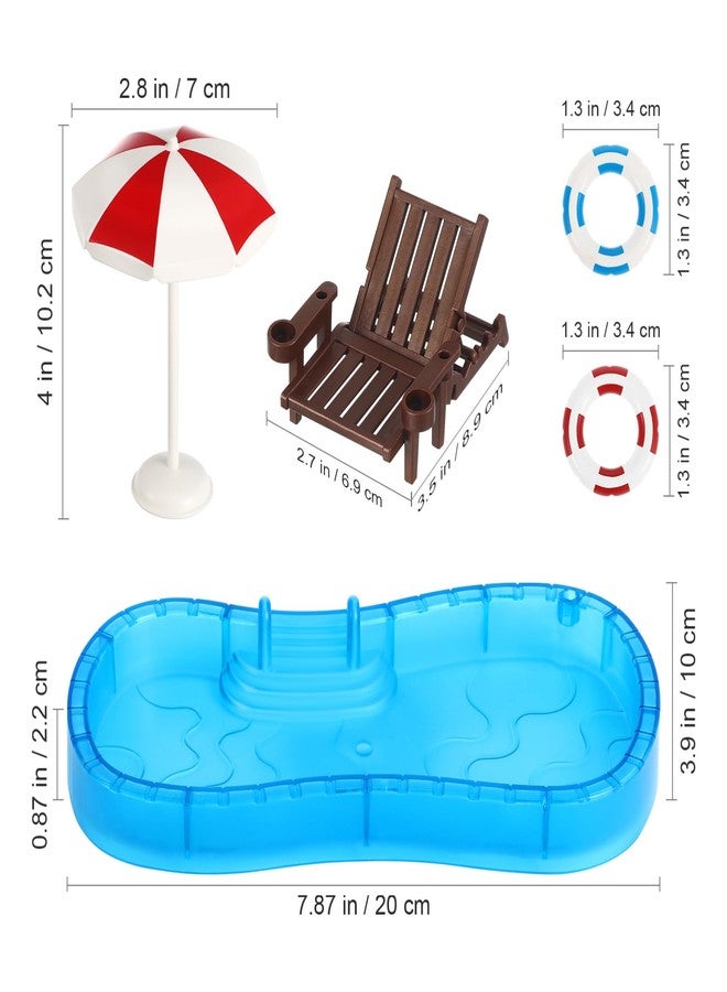 SHINEOFI Dollhouse Miniature Swimming Pool Set with Swim Ring and Beach Chair 7.87 Inch Mini Furniture for Dollhouse Accessories and Kids Playhouse Summer Outdoor Decor - Image 2